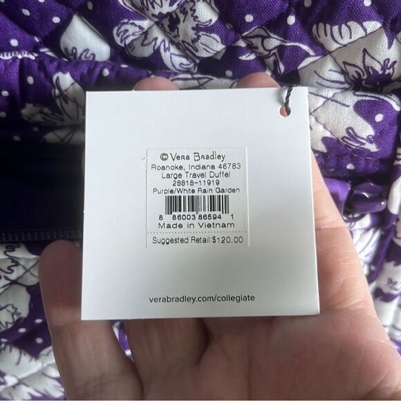 Vera Bradle Purple /White Rain Garden Travel Duffel 23x11x10D NWT - Picture 6 of 11